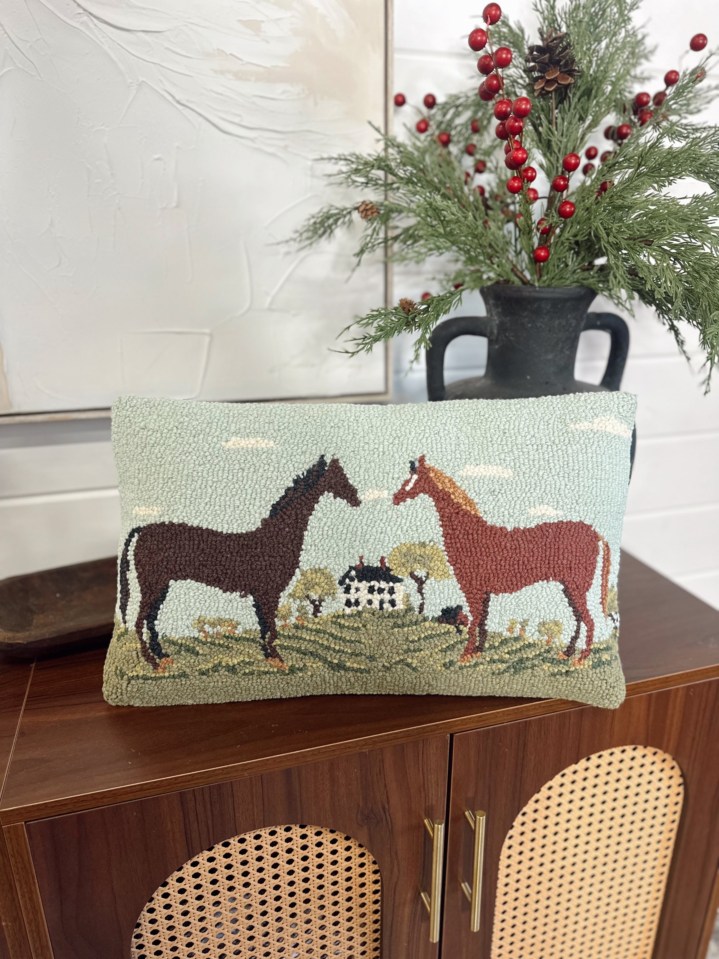 Black and Brown Horses Hook Pillow - Warren Kimble