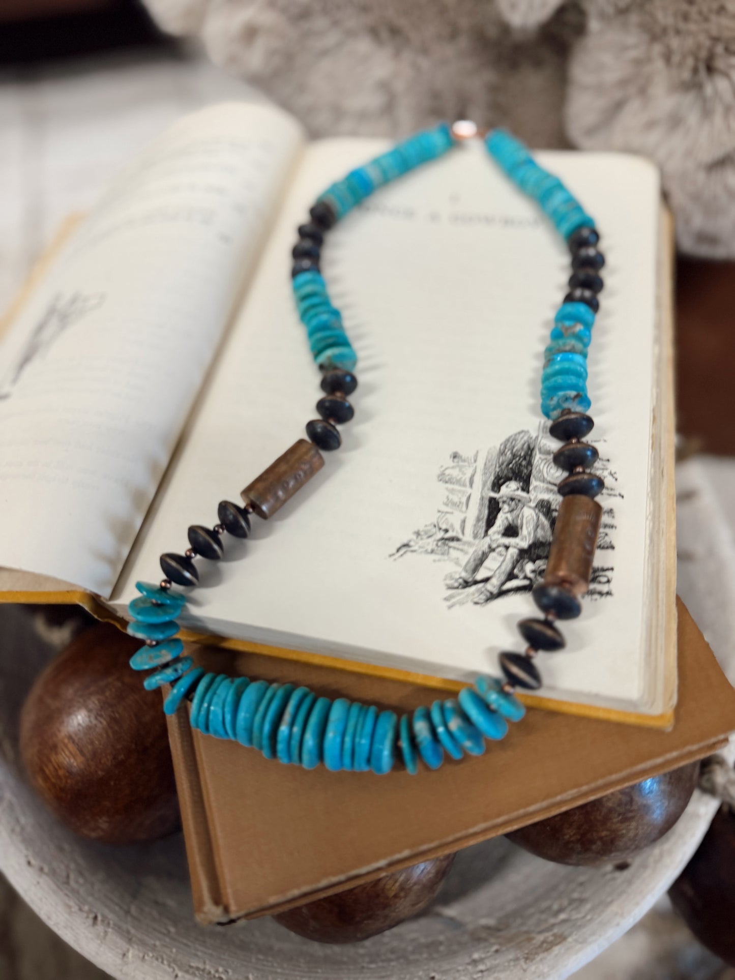 Handstrung Bead Cloud Mt. Turquoise 24 Inch Copper Necklace