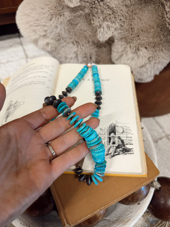 Handstrung Bead Cloud Mt. Turquoise 24 Inch Copper Necklace