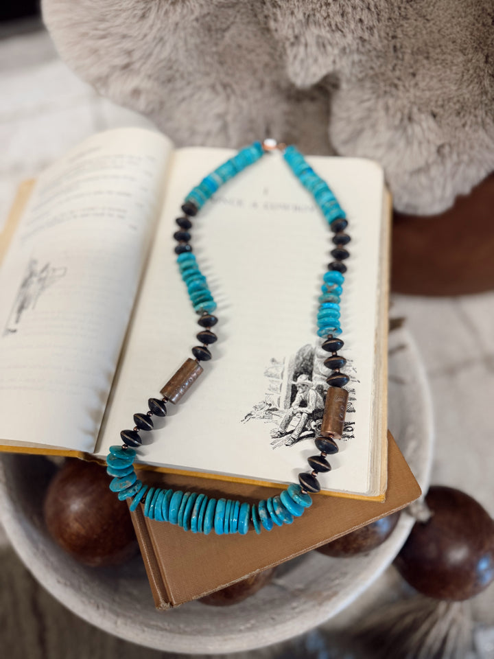 Handstrung Bead Cloud Mt. Turquoise 24 Inch Copper Necklace