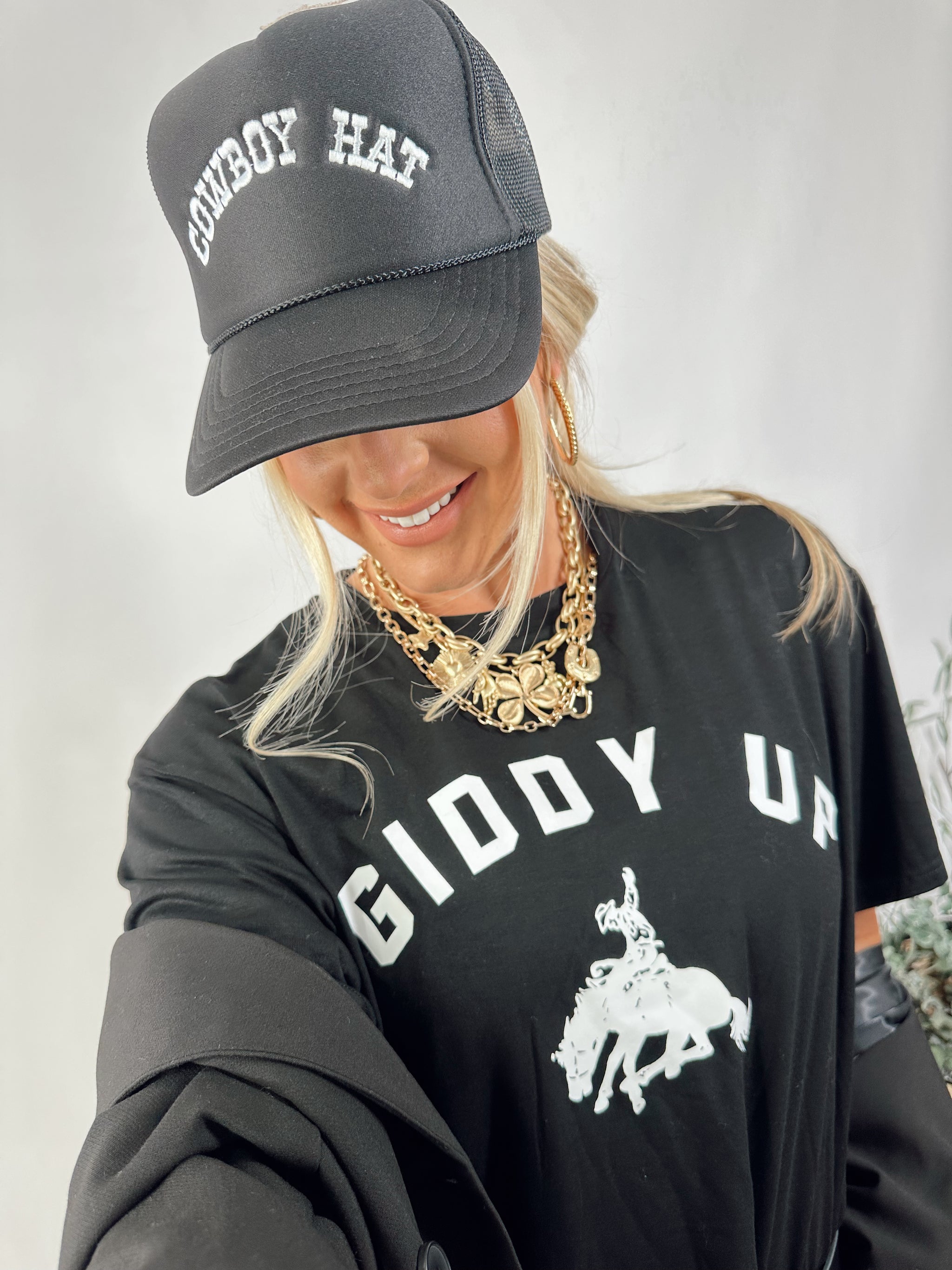 Cowboy Hat Trucker Hat - Black