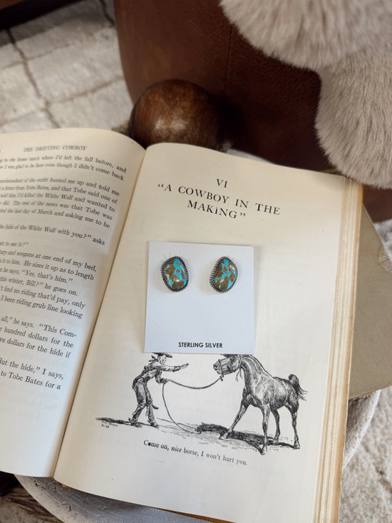 Navajo Handmade Kingman Turquoise Earrings - Donovan Nez