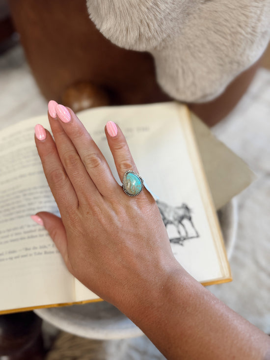 Navajo Handmade Kingman Turquoise Adjustable Ring - Donovan Nez