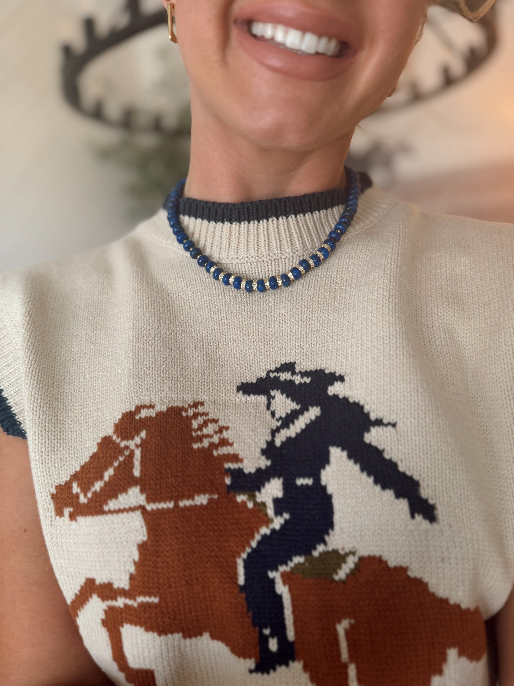 Harlow Beaded Necklace- Navy
