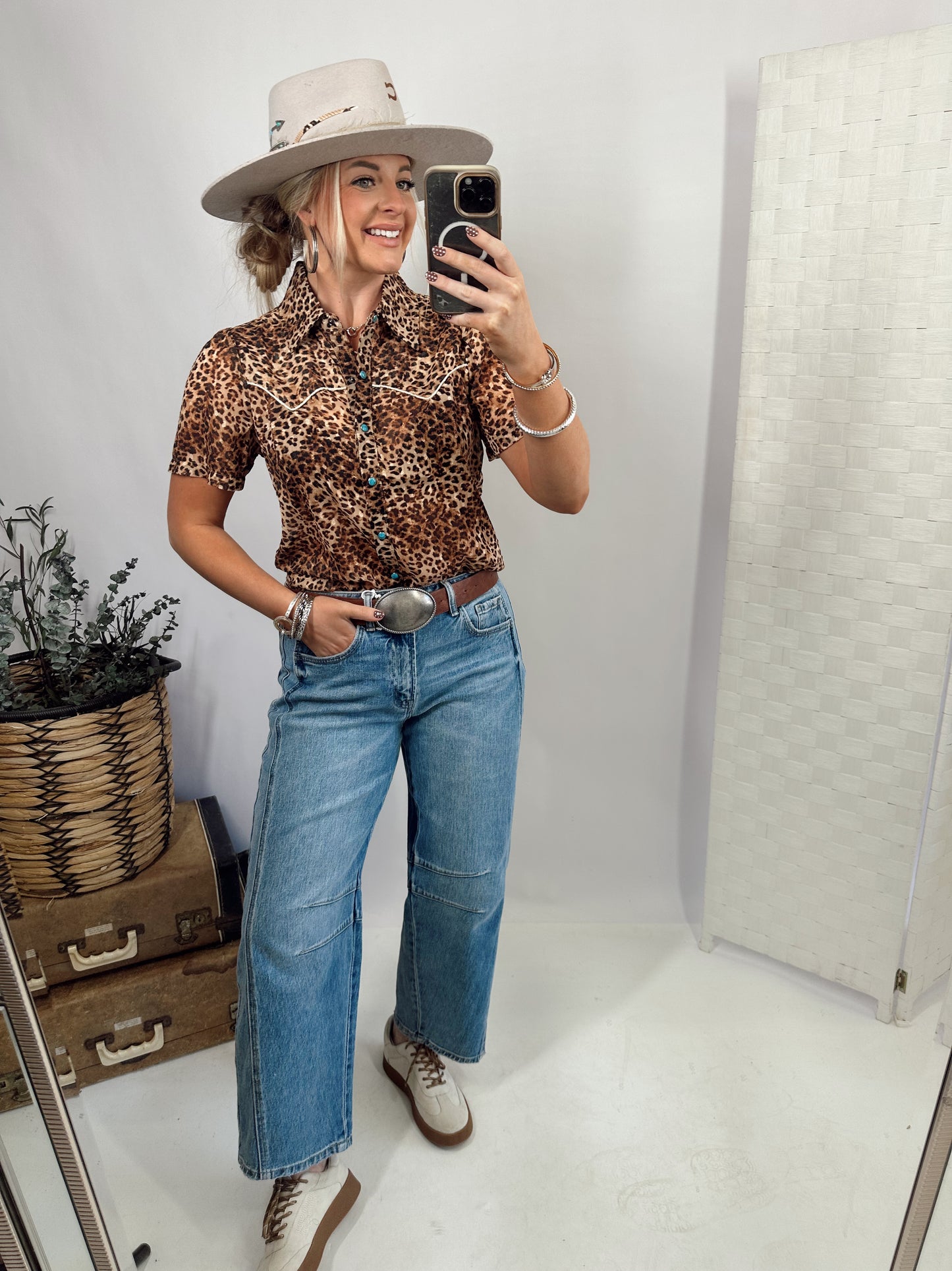 Short Sleeve Western Wild Button
