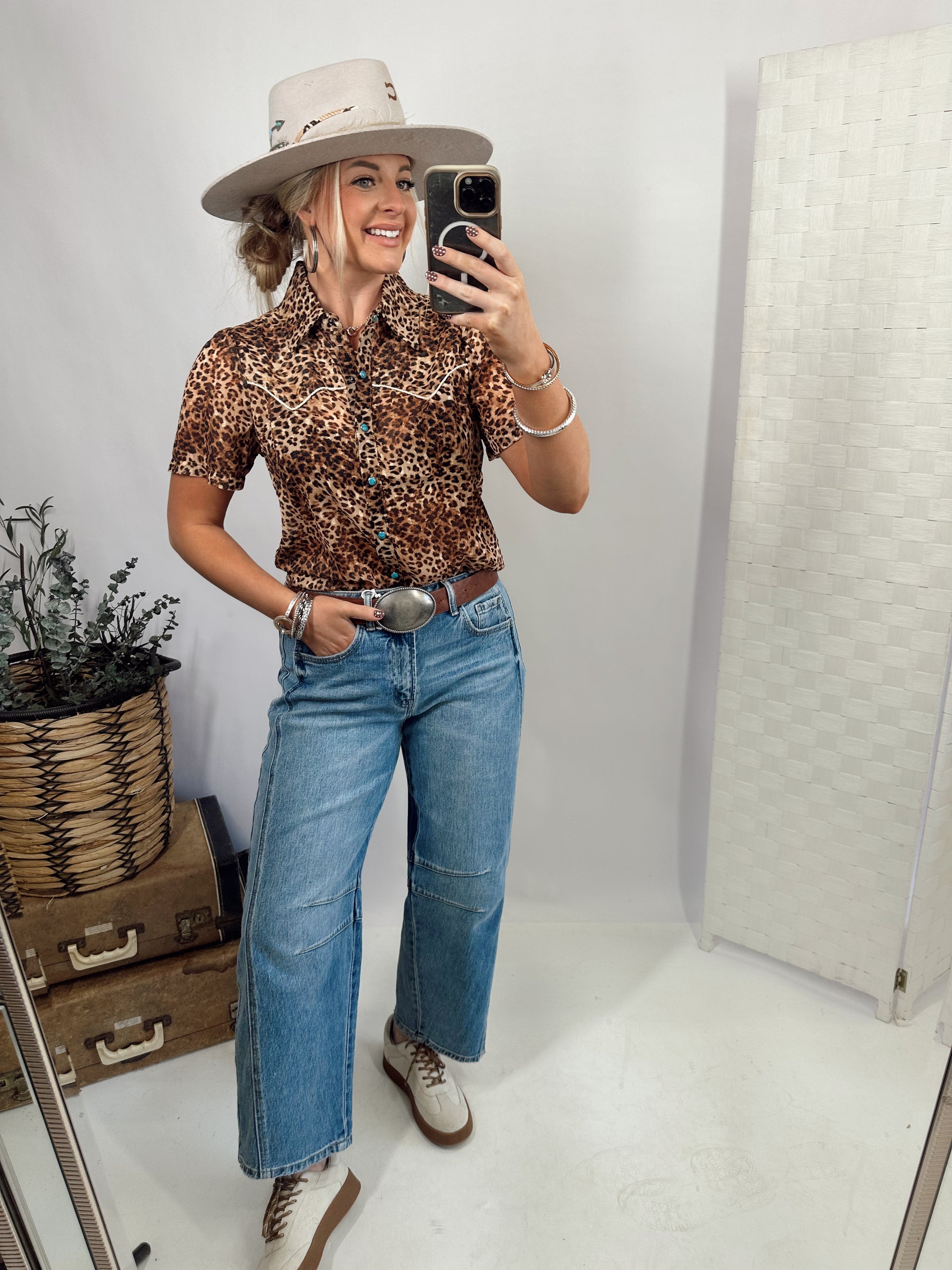 Short Sleeve Western Wild Button
