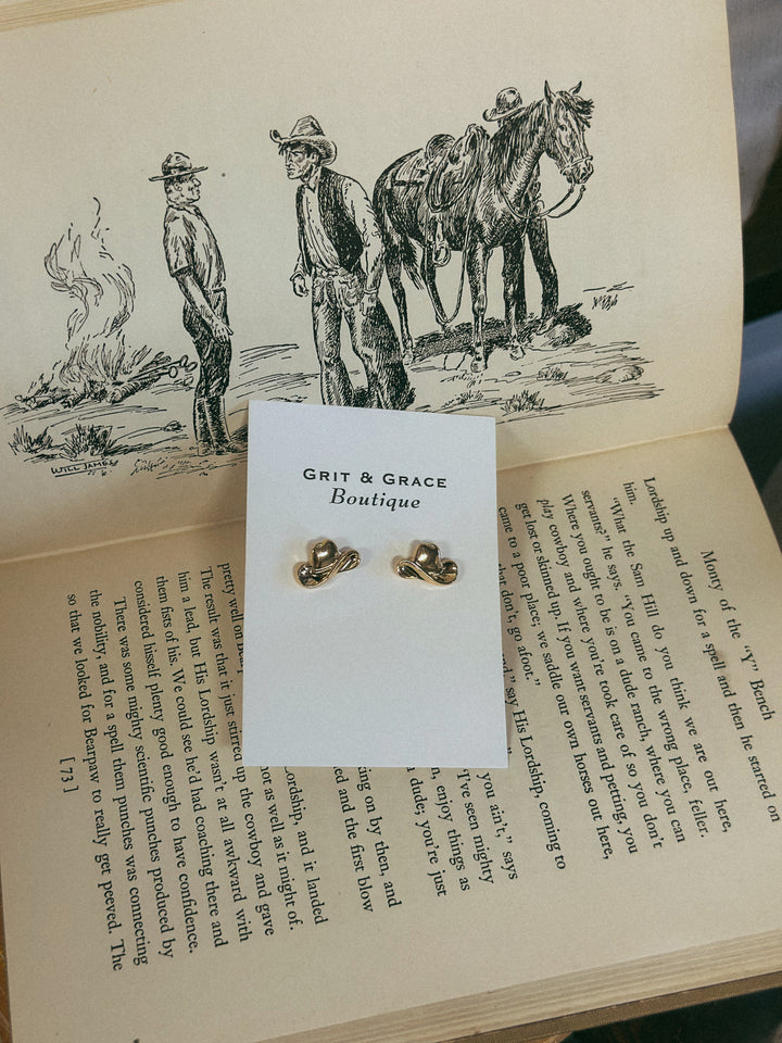 Gallon Cowboy Hat Stud Earrings *Gold