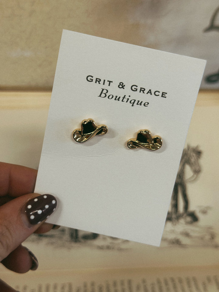 Gallon Cowboy Hat Stud Earrings *Gold