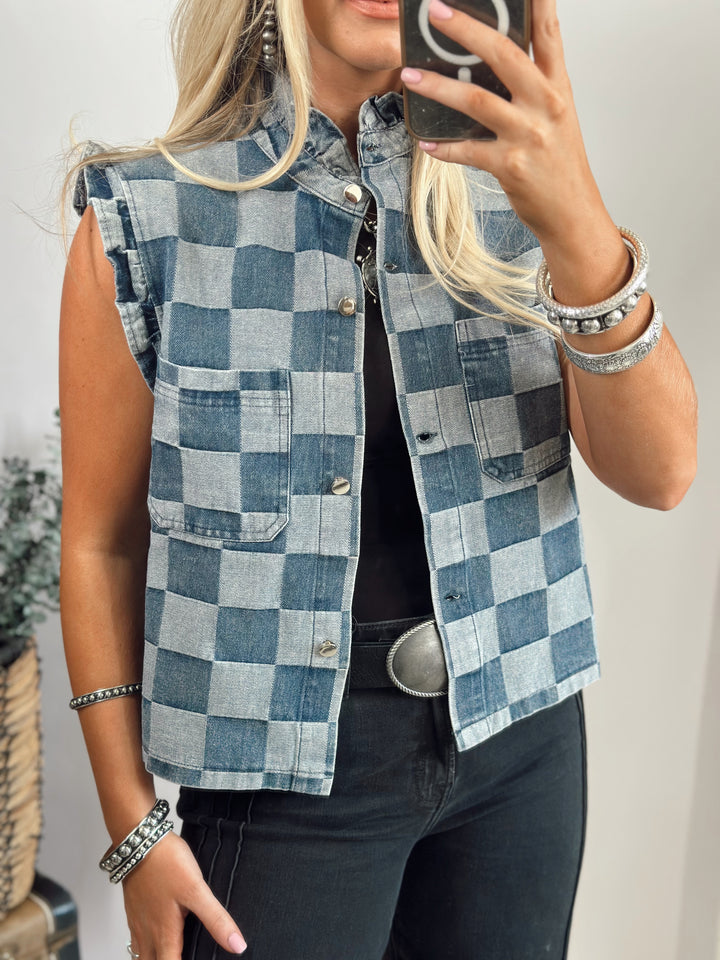 LAINEY CHECKER DENIM VEST
