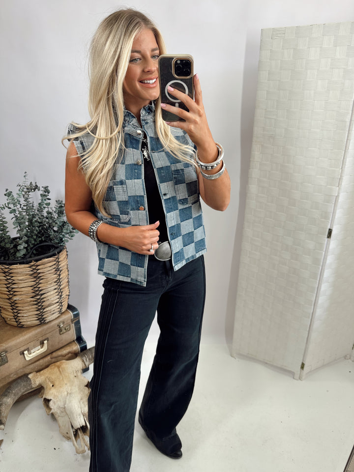 LAINEY CHECKER DENIM VEST