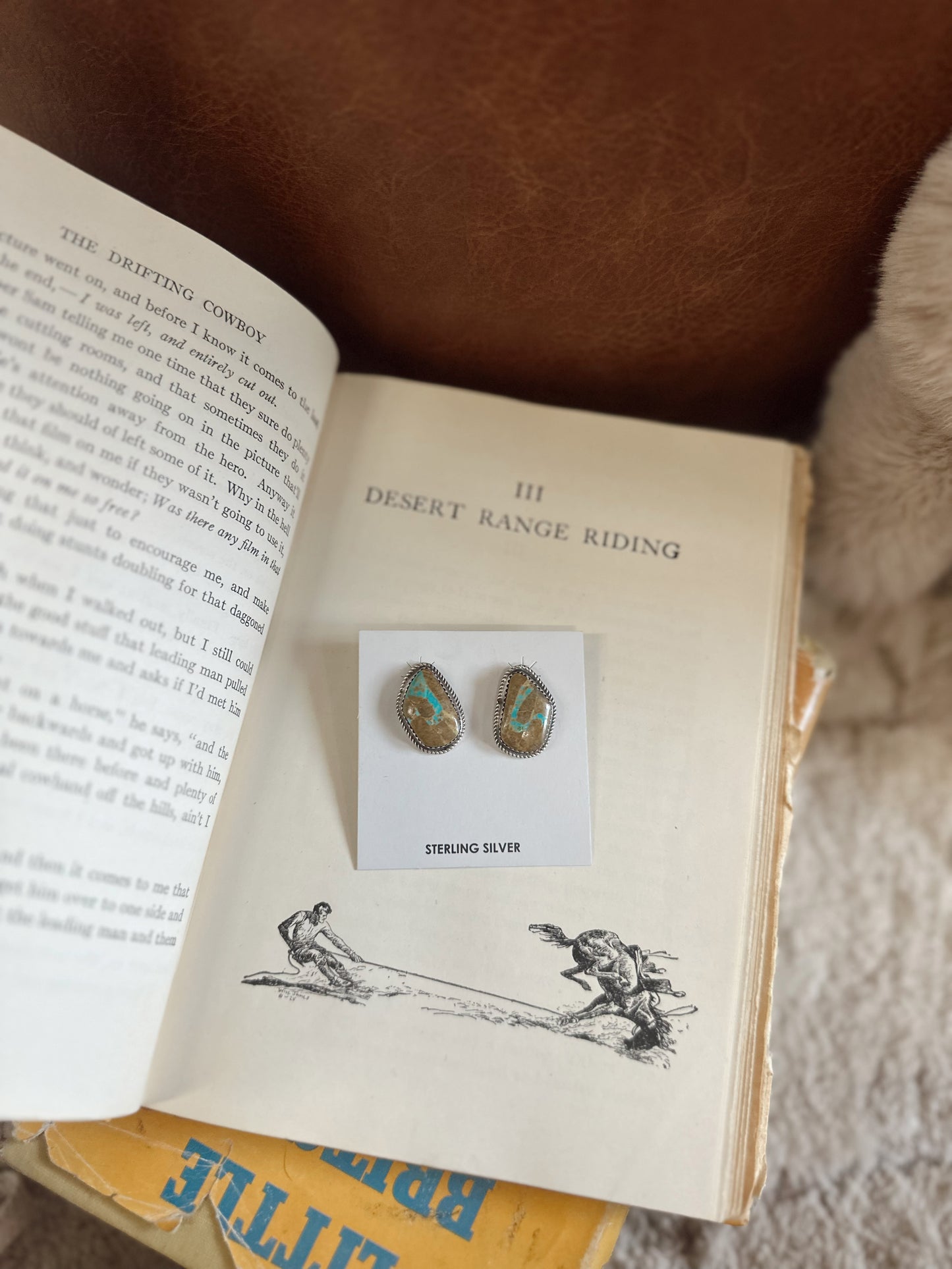 Navajo Handmade Kingman Turquoise Earrings - Donovan Nez
