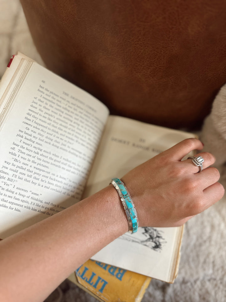 Navajo Handmade Kingman Turquoise Bracelet - Steve Francisco