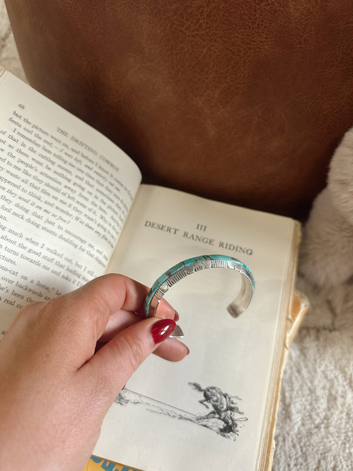 Navajo Handmade Kingman Turquoise Bracelet - Steve Francisco