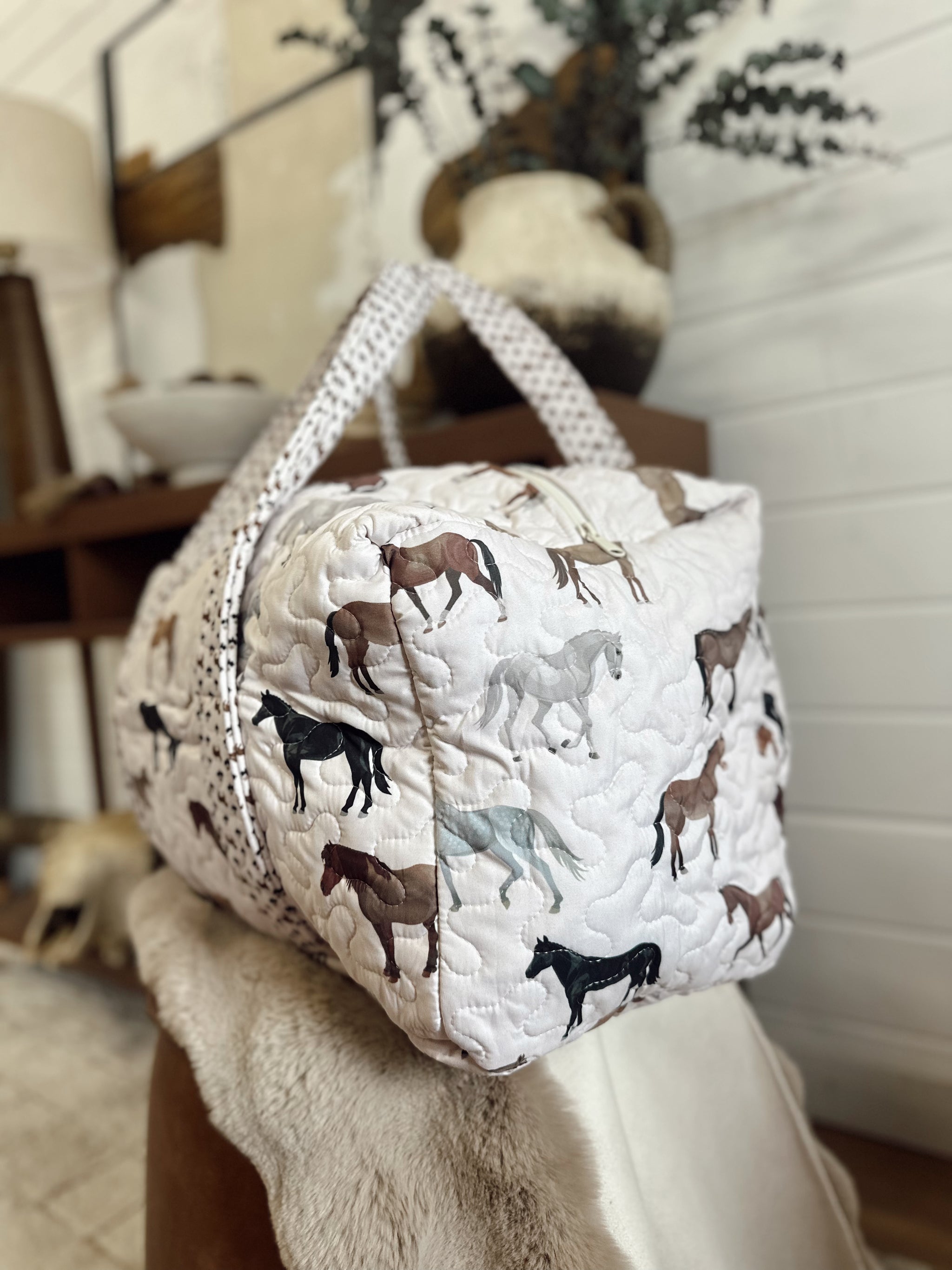 Meadow Herd Linen Quilted Duffle Bag