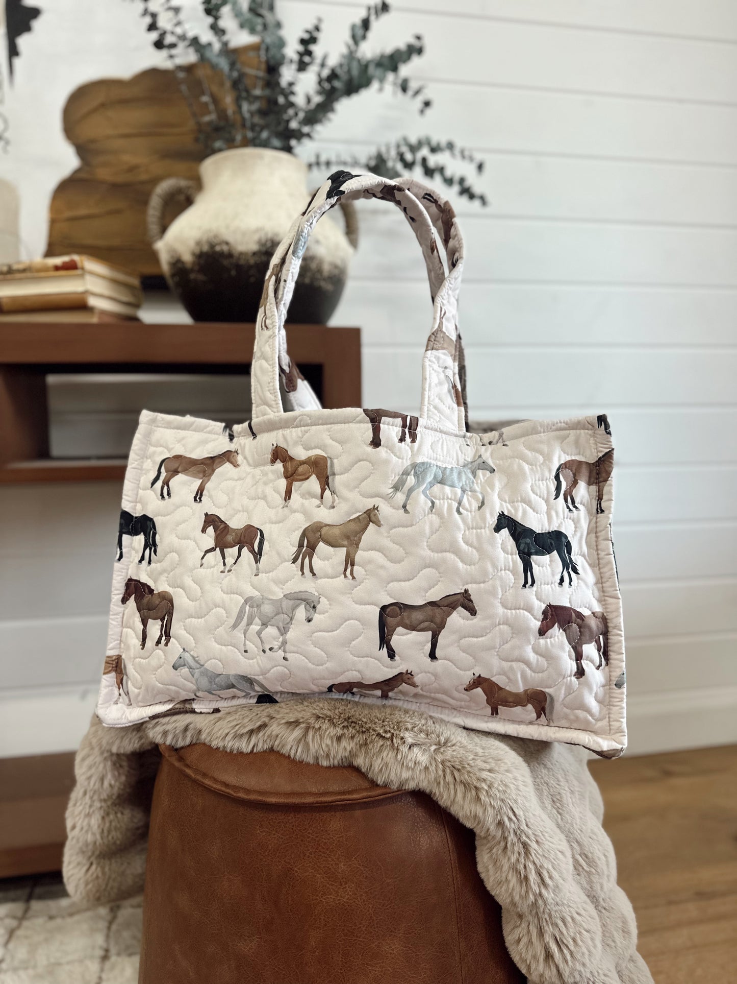 Meadow Herd Linen Quilted Tote Bag