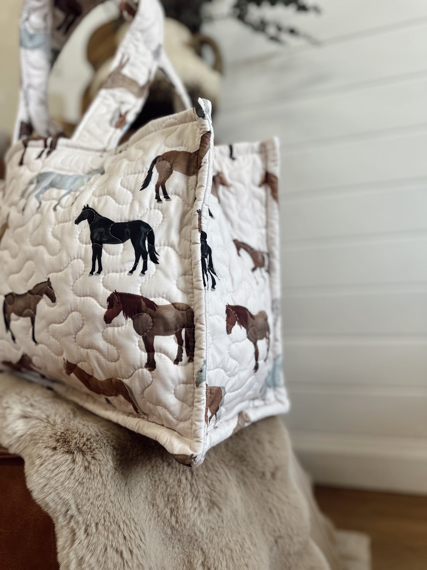 Meadow Herd Linen Quilted Tote Bag
