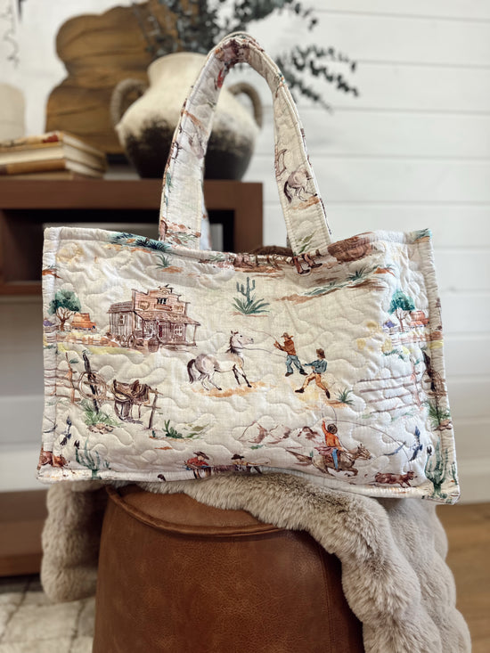Retro Cowboy Quilted Tote Bag