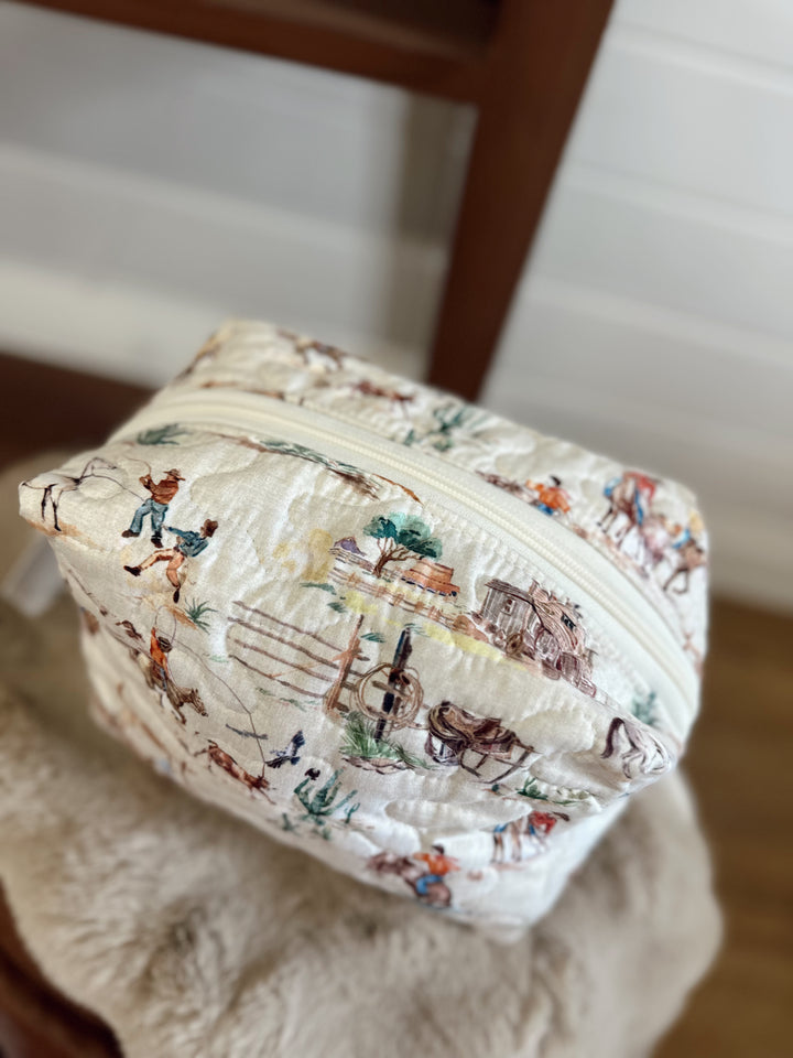 Retro Cowboy Quilted Large Makeup Bag