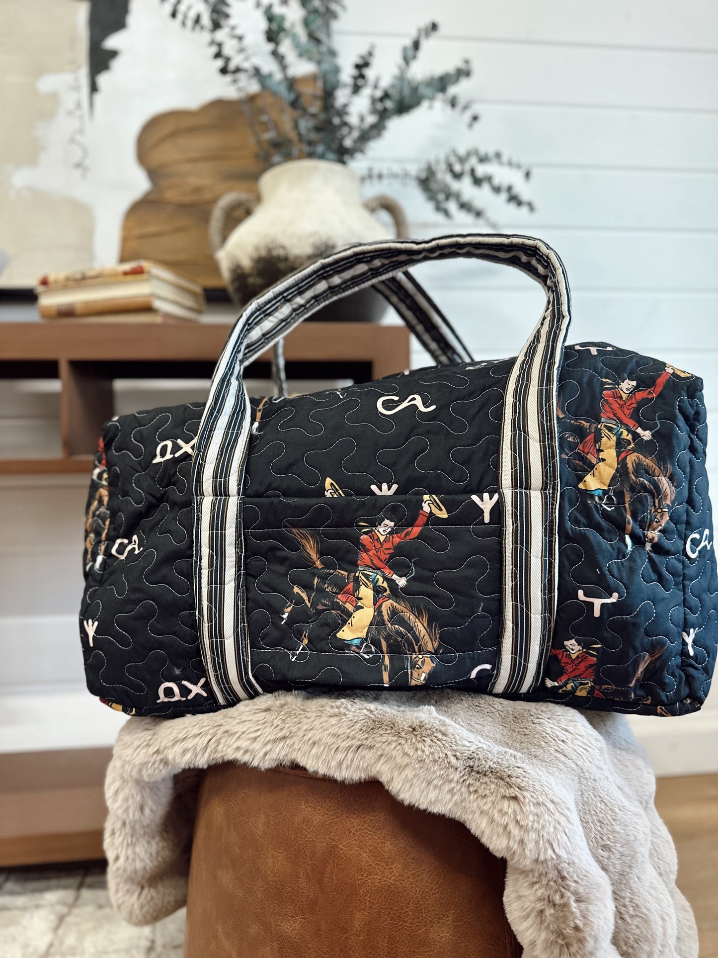 Lazy J Black Quilted Duffle Bag