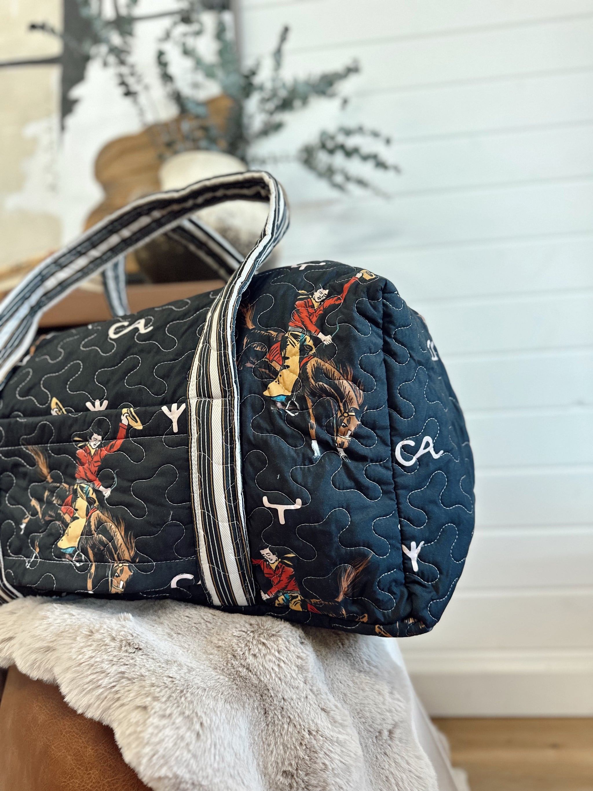 Lazy J Black Quilted Duffle Bag