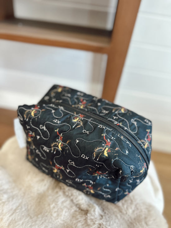 Lazy J Black Quilted Large Makeup Bag