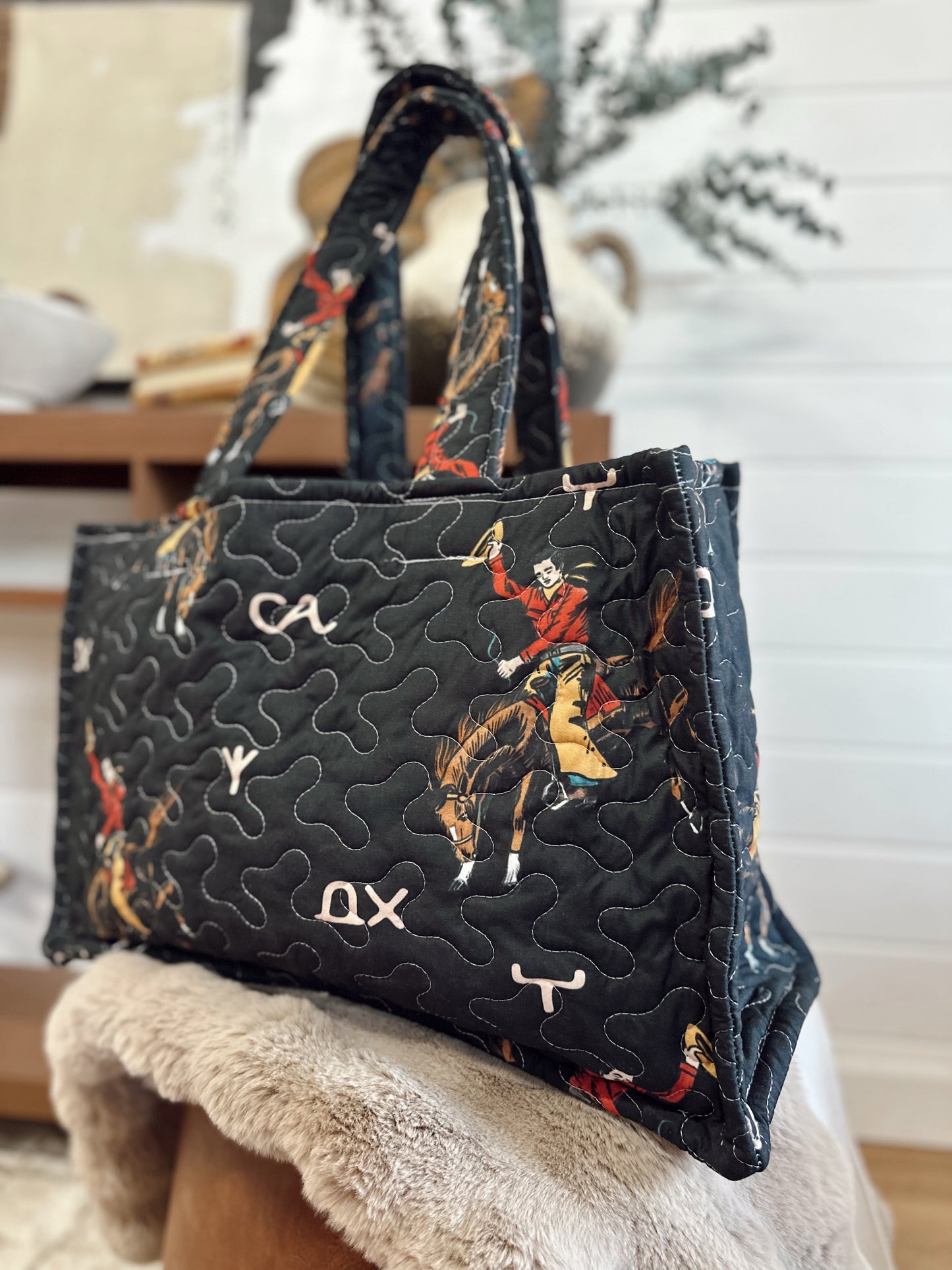 Lazy J Black Quilted Tote Bag