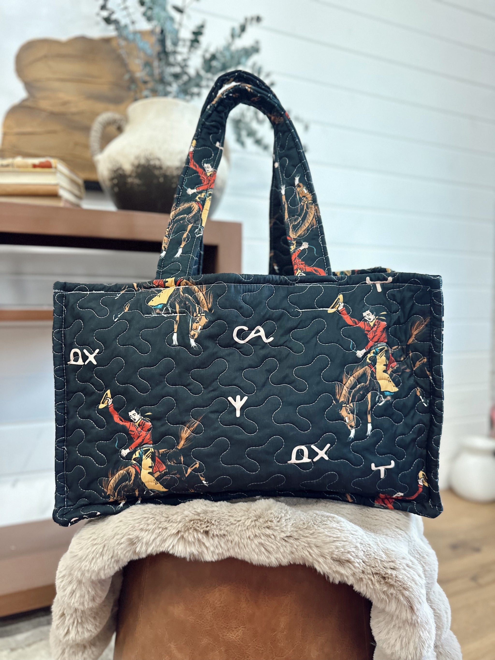 Lazy J Black Quilted Tote Bag