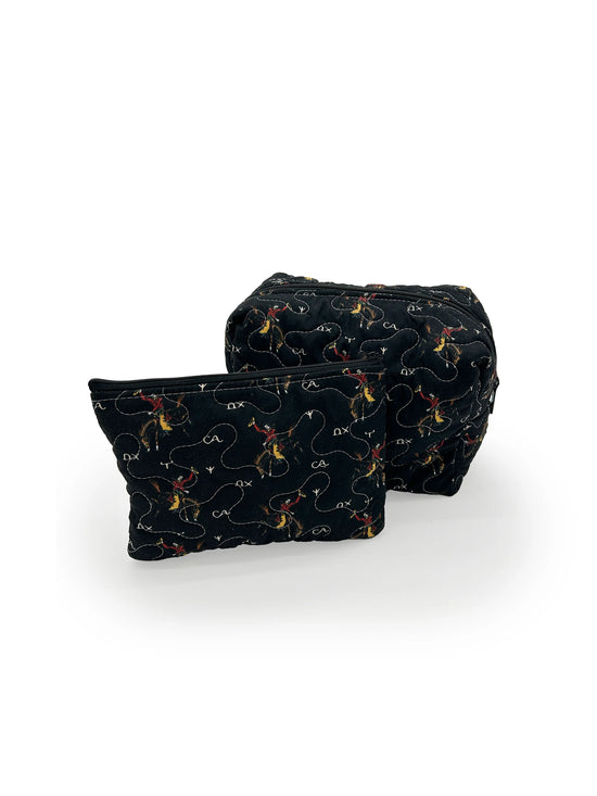 Lazy J Black Quilted Large Makeup Bag