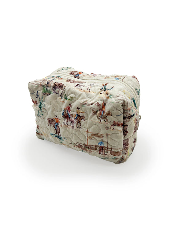 Retro Cowboy Quilted Large Makeup Bag