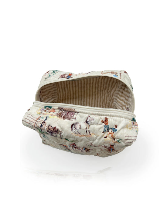 Retro Cowboy Quilted Large Makeup Bag