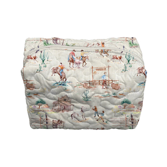 Retro Cowboy Quilted Large Makeup Bag
