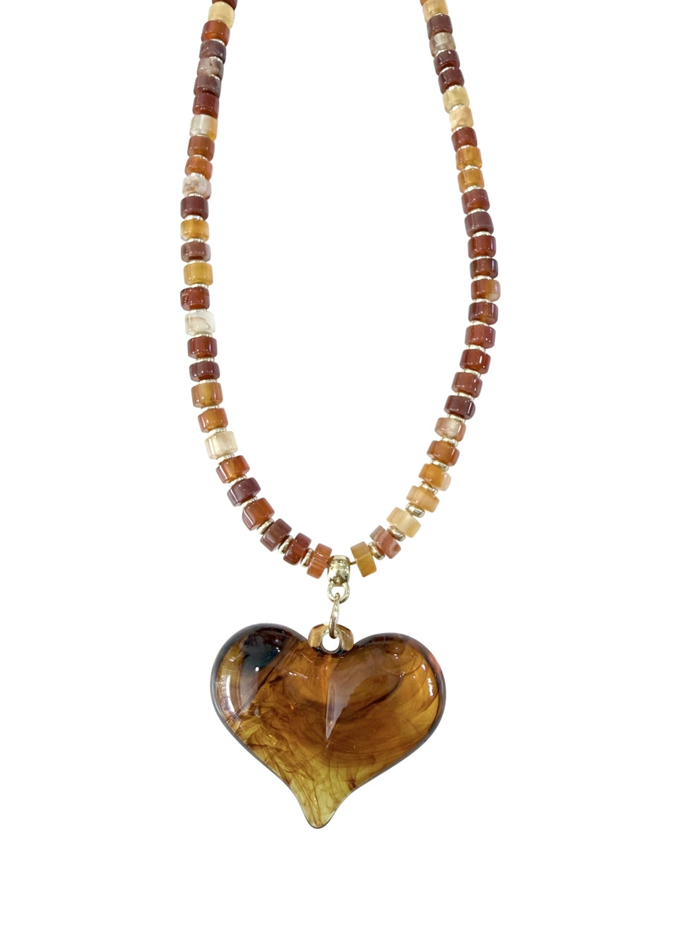 Alanis Tortoise Beaded Necklace with Heart Charm