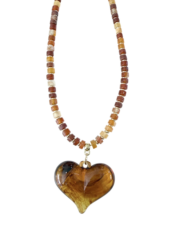 Alanis Tortoise Beaded Necklace with Heart Charm