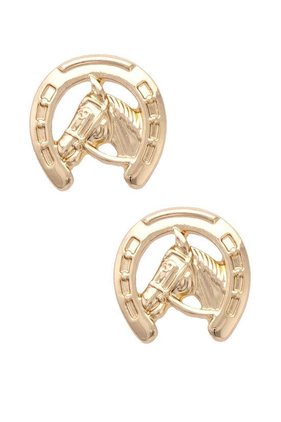 Horseshoe Horse Stud Earrings *Gold