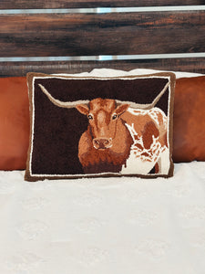 Longhorn Hooked Pillow