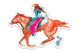 Western Brunette Cowgirl Horse Sticker