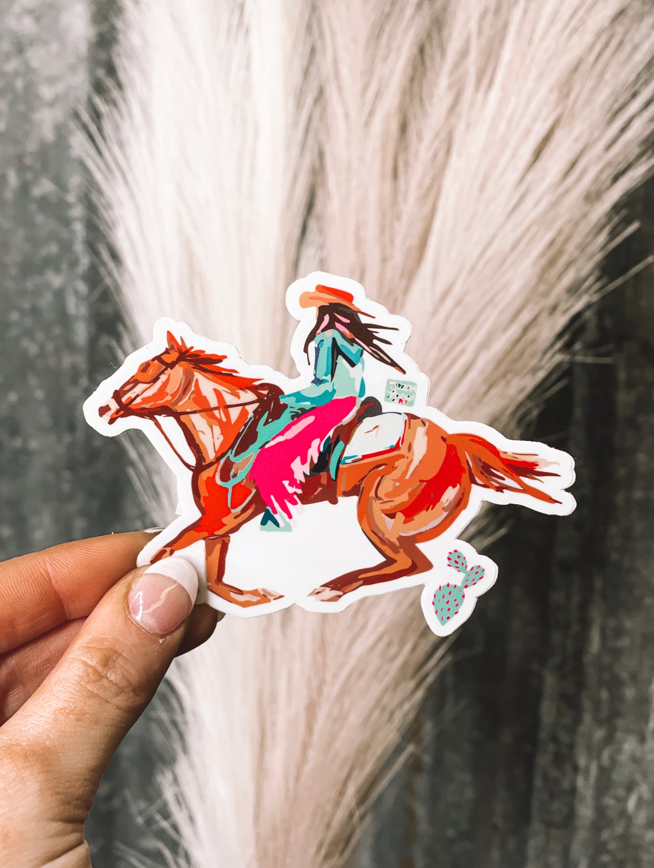 Western Brunette Cowgirl Horse Sticker